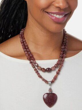 Strawberry Quartzite Heart Shaped Pendant - Two Piece Set